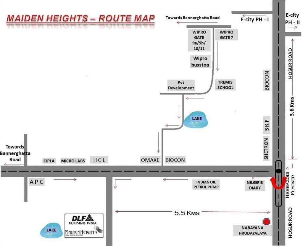 DLF Maiden Heights Route Map