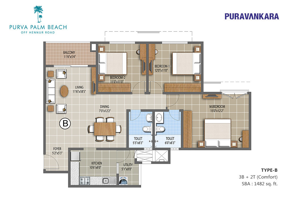 Floor Plan - Purva Palm Beach - E703