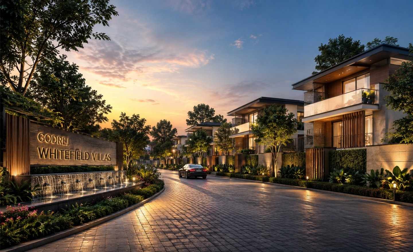 Godrej Whitefield Row Houses, Soukya Road — entrance and row villas